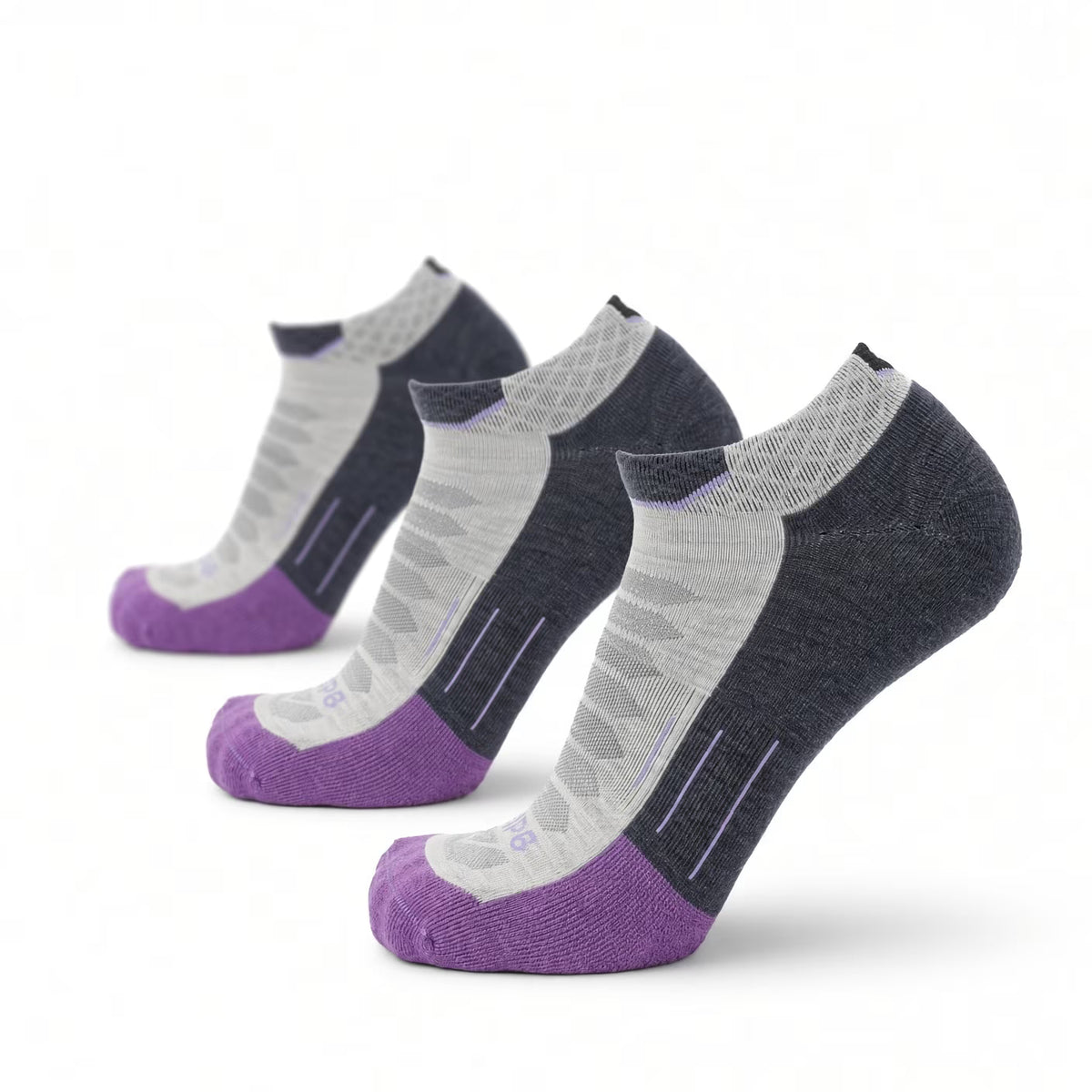 3 Pack Amethyst - Run Ankle Midweight Merino Wool Sock