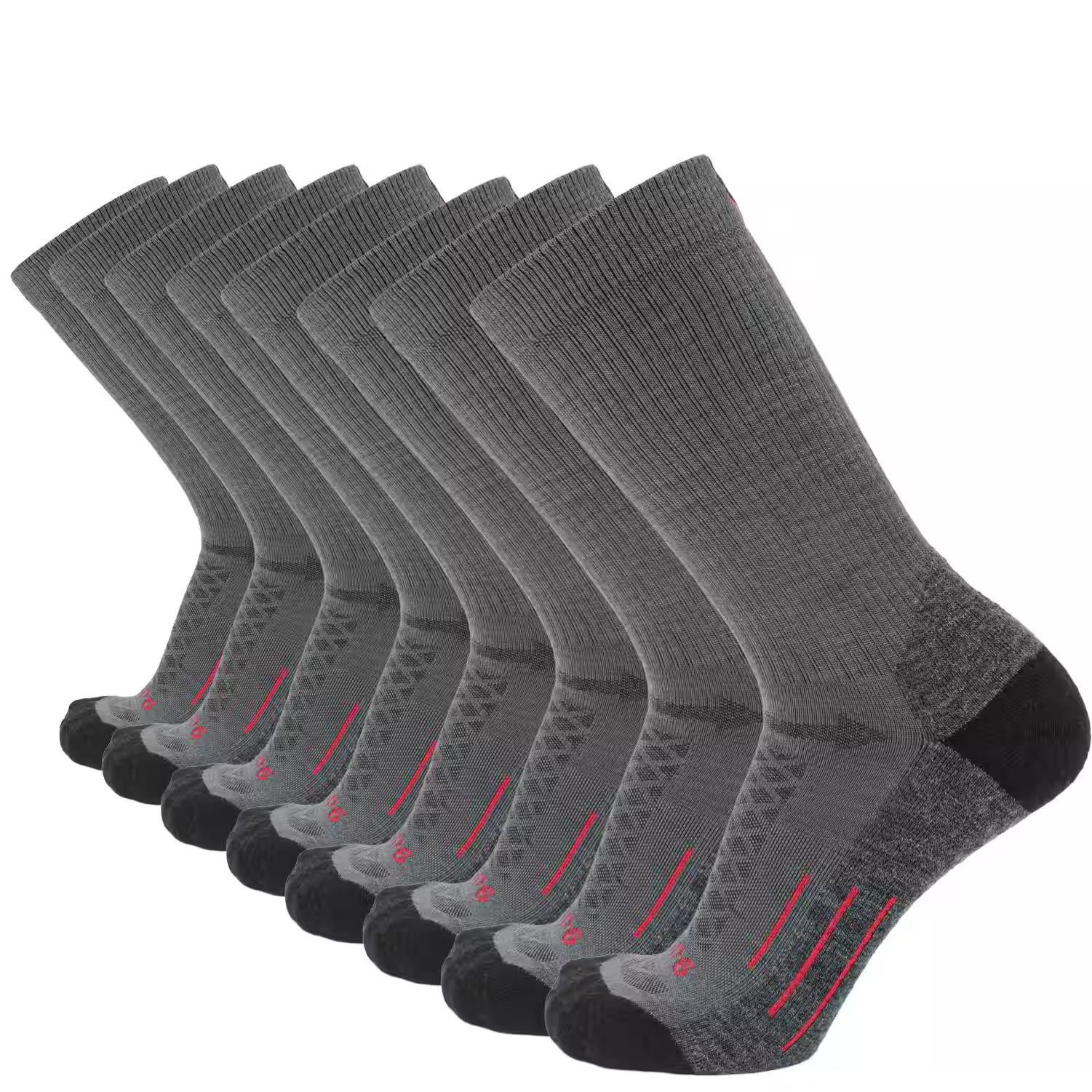 8 Pairs Graphite - Hike Crew Midweight Merino Wool Sock