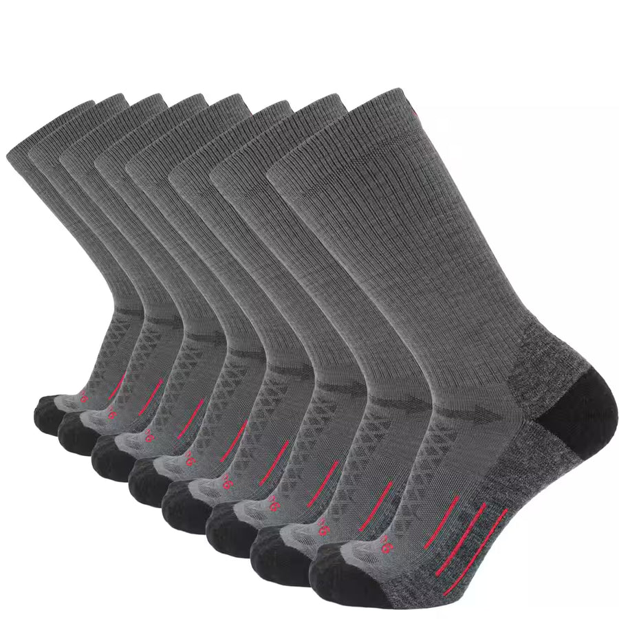 GRIP6 8 Pairs Graphite Hike Crew midweight merino wool socks