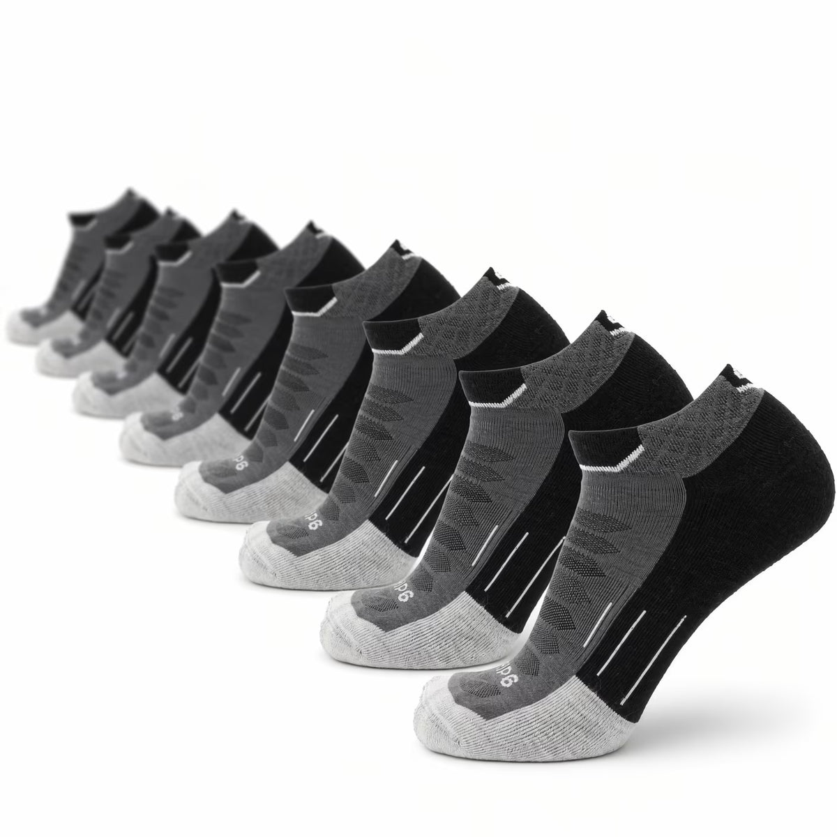 8 Pairs Obsidian - Run Ankle Midweight Merino Wool Sock
