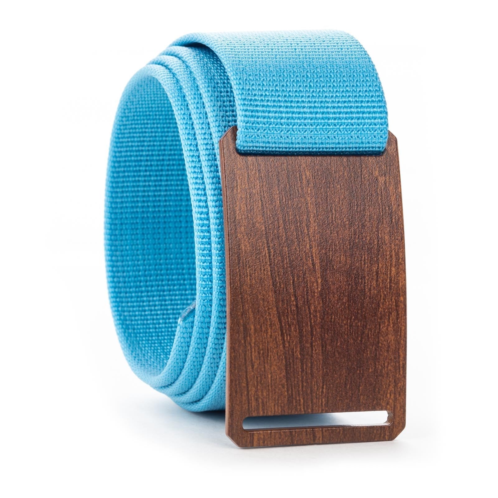wood grain belt buckle with electric blue belt swatch-image