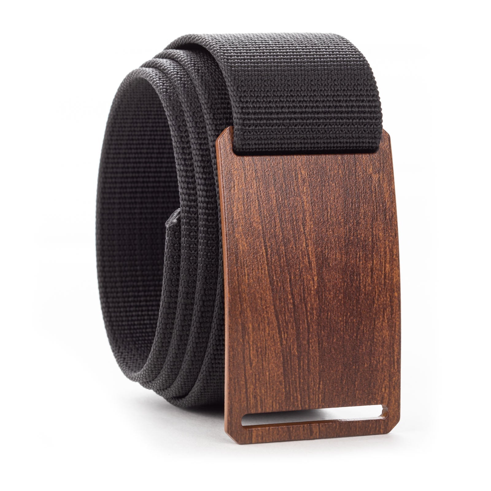 wood grain belt buckle with black belt