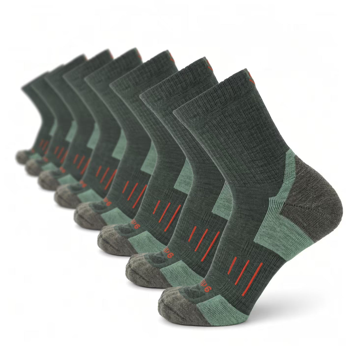 8 Pairs Treeline - 3/4 Crew Lightweight Hiking & Trail Running Sock