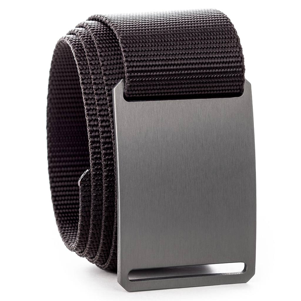 slim black belt with gunmetal buckle