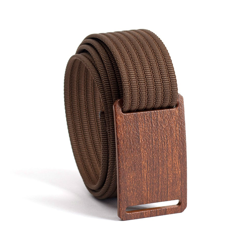 Walnut wood grain buckle GRIP6 Men's narrow belt with Mocha strap swatch-image