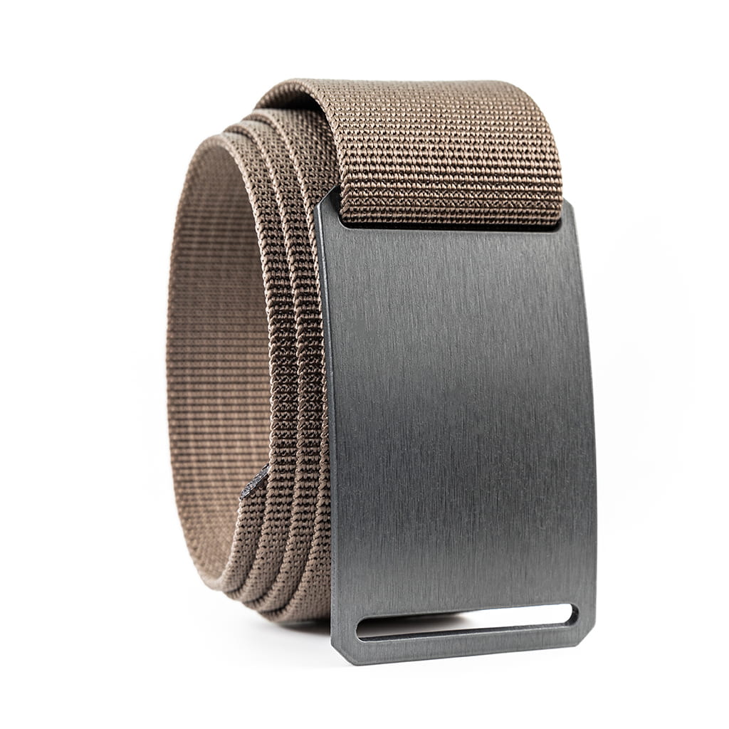 tan belt with gunmetal buckle