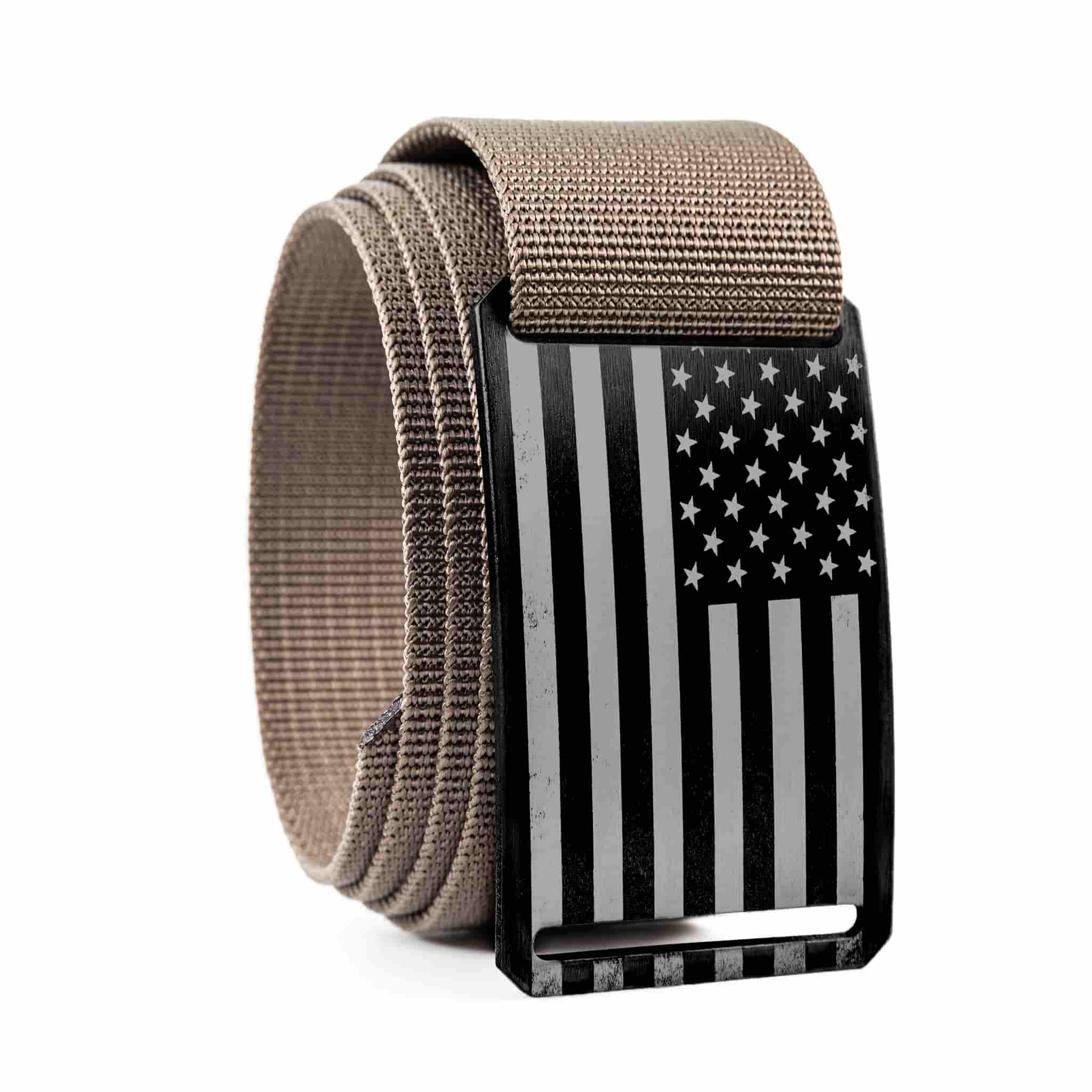 usa flag belt buckle with tan belt strap