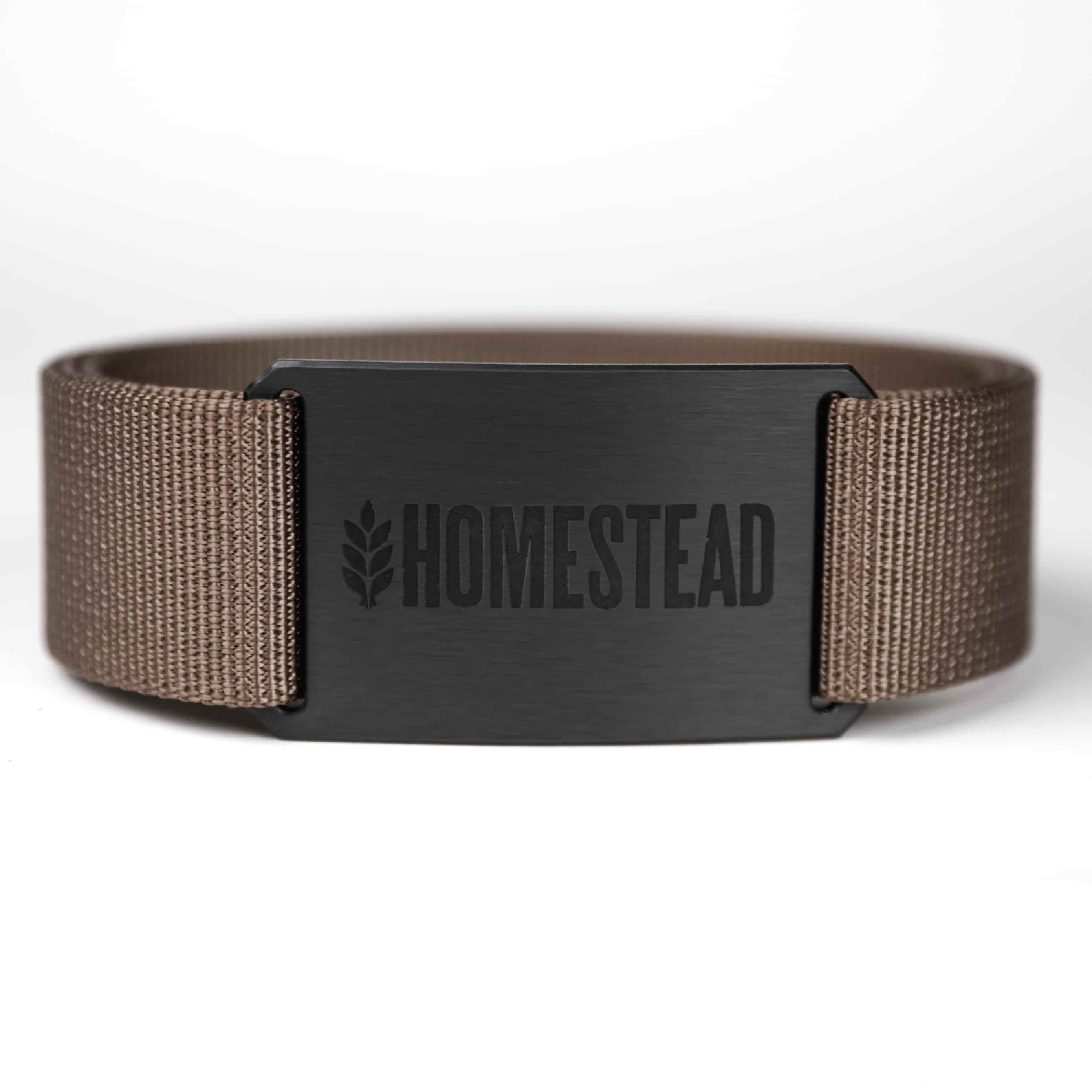 homestead belt with black buckle and brown strap