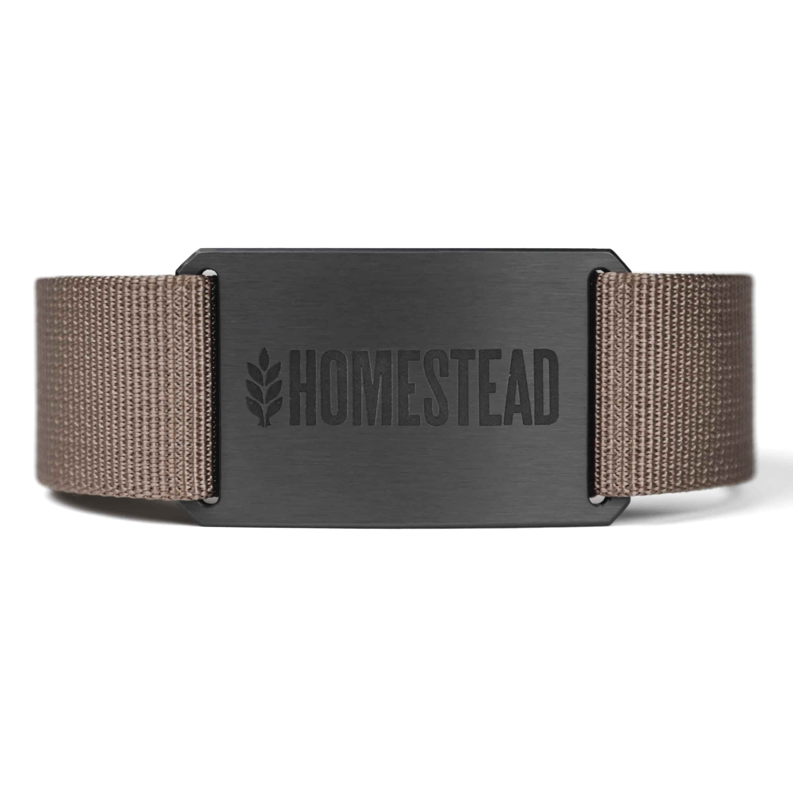 homestead belt buckle and brown belt strap