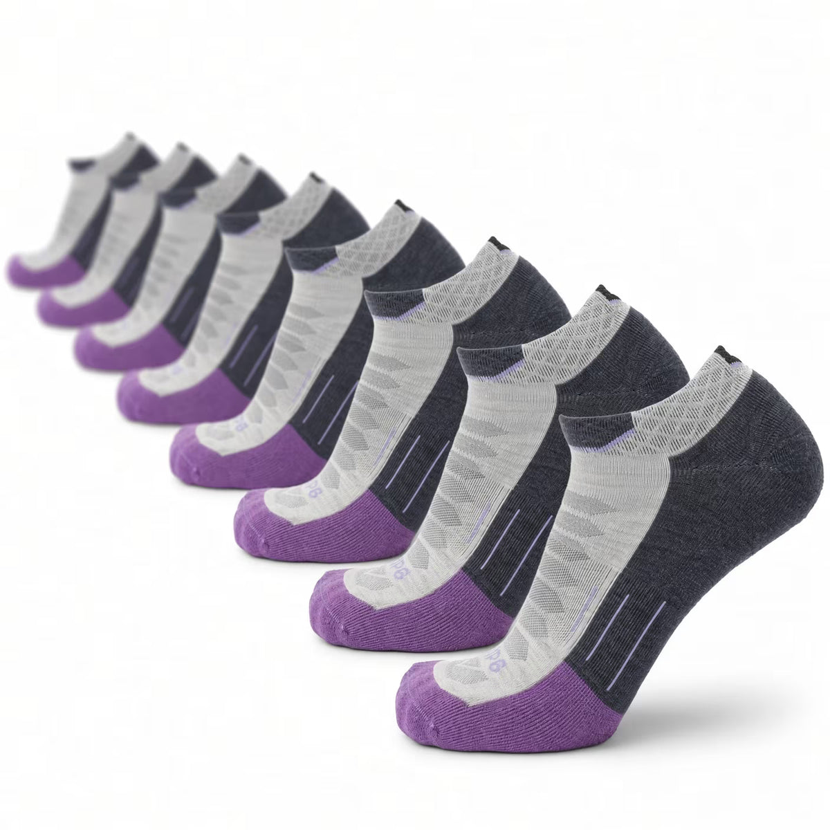8 Pairs Amethyst - Run Ankle Midweight Merino Wool Sock