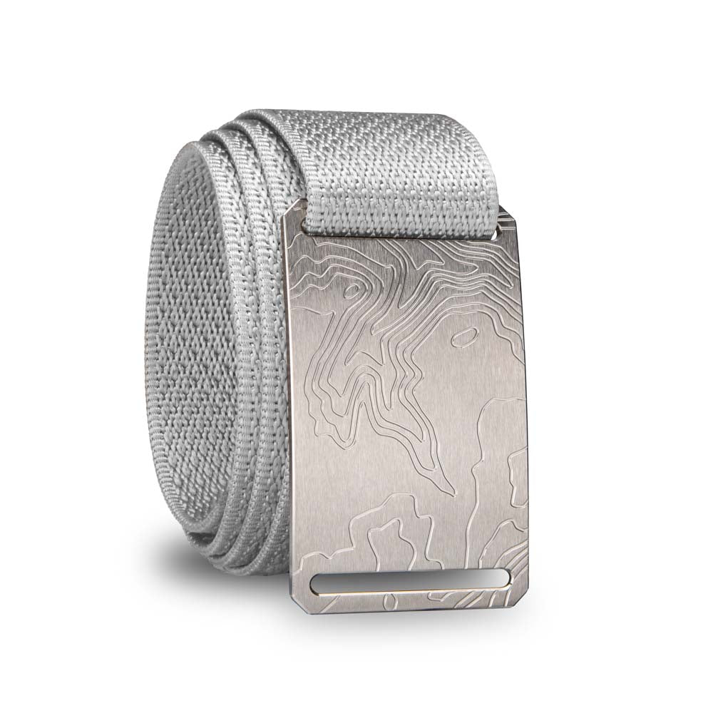 light grey belt with titanium belt buckle