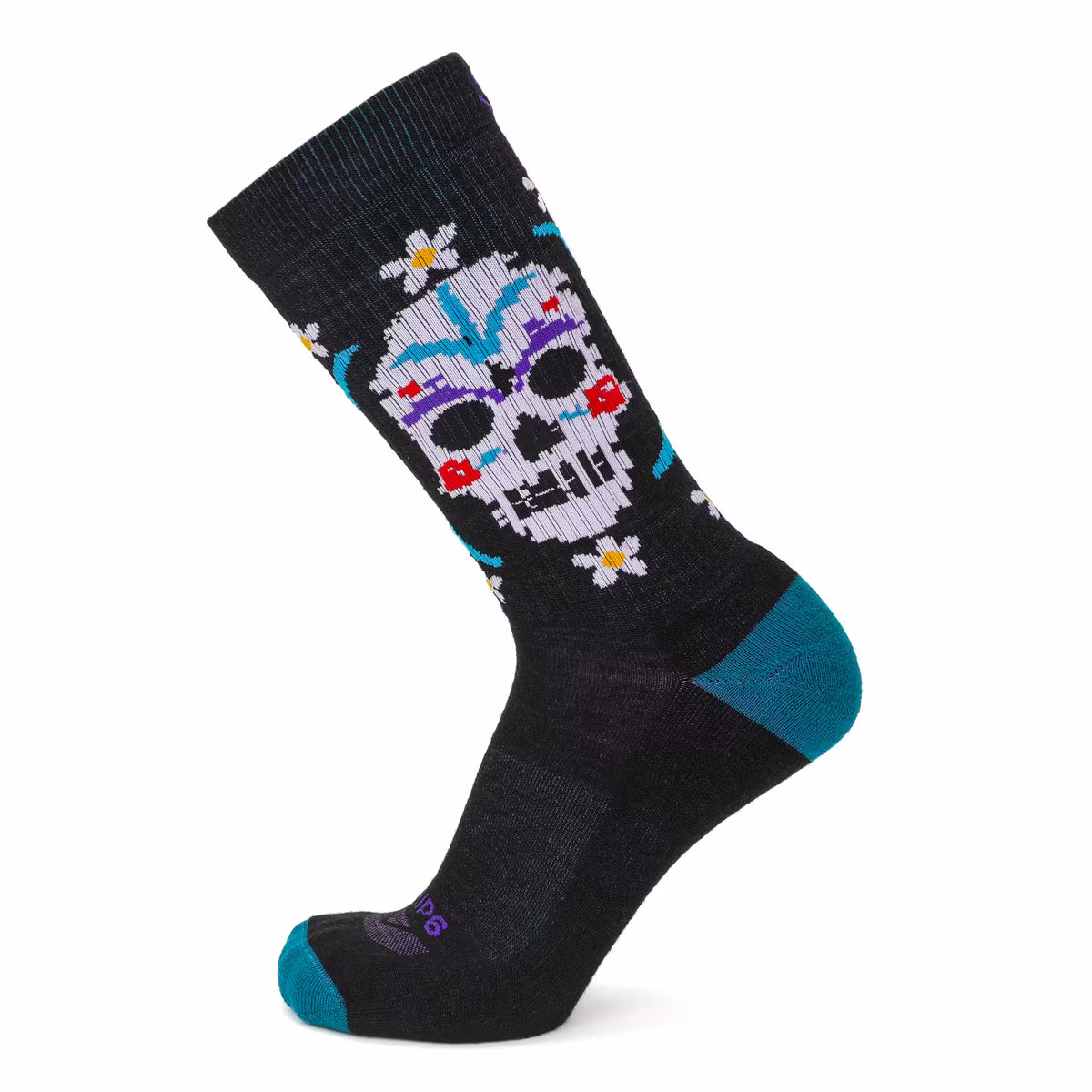 GRIP6 Day of the Dead Casual Crew midweight merino wool sock with a sugar skull design