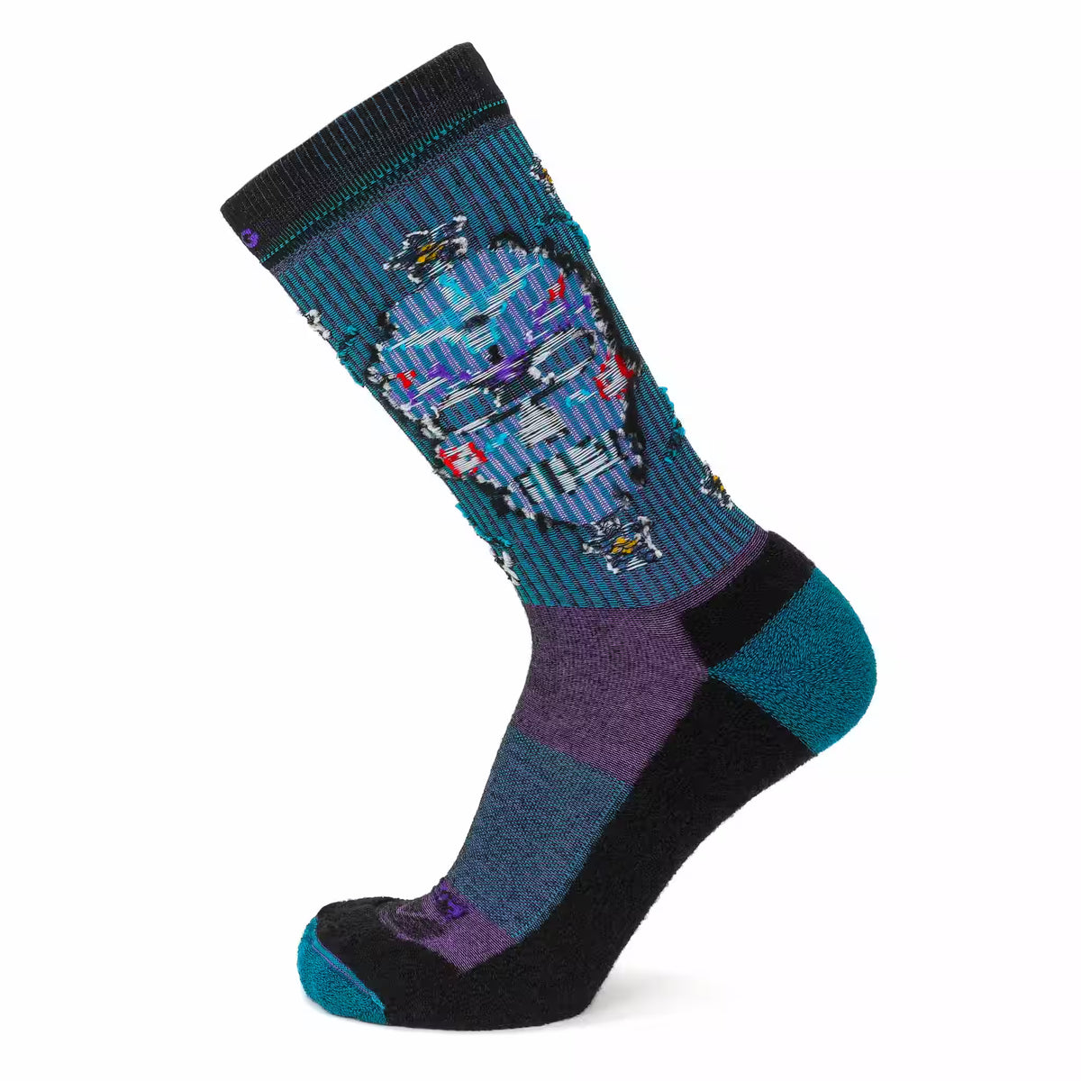 Angled view of the GRIP6 Day of the Dead Casual Crew midweight merino wool sock