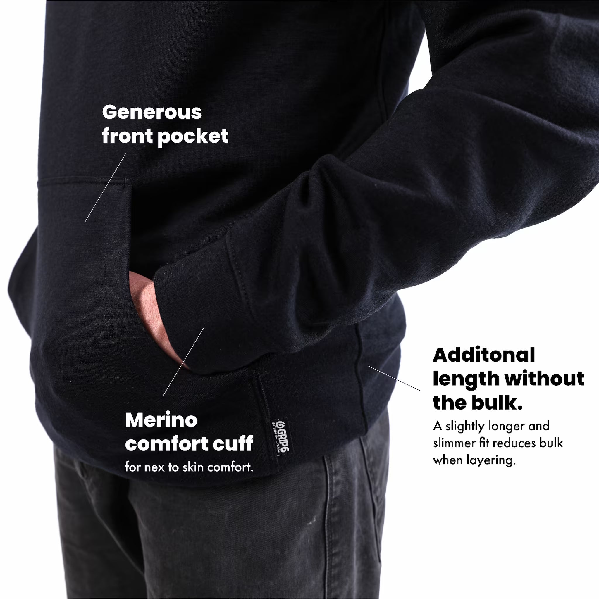 Switchback Merino Wool Hoodie - Black