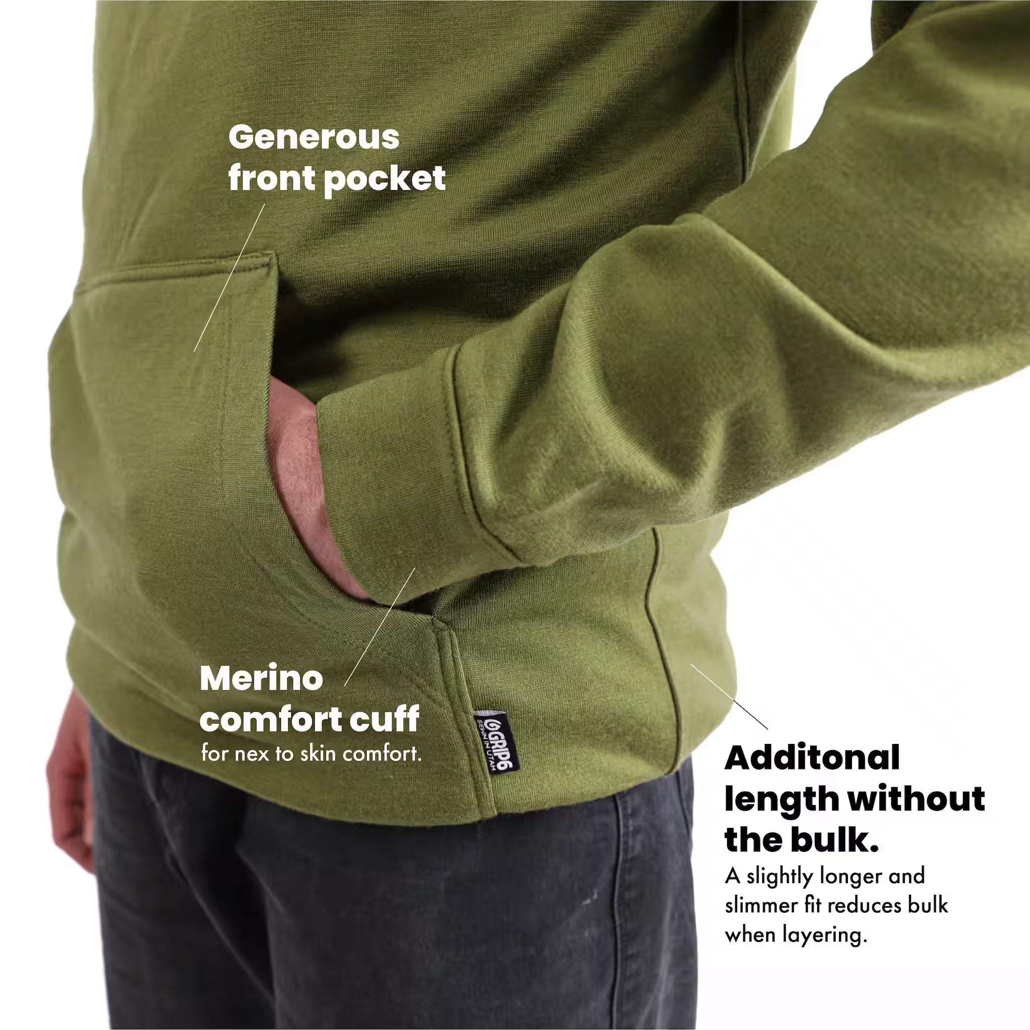 Switchback Merino Wool Hoodie - Moss