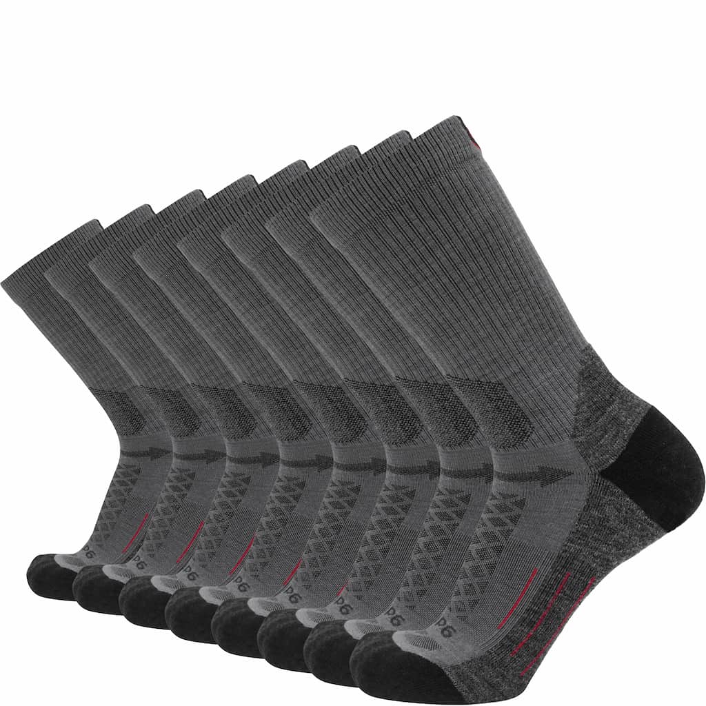 8 Pairs Graphite - Hike Crew Midweight Merino Wool Sock