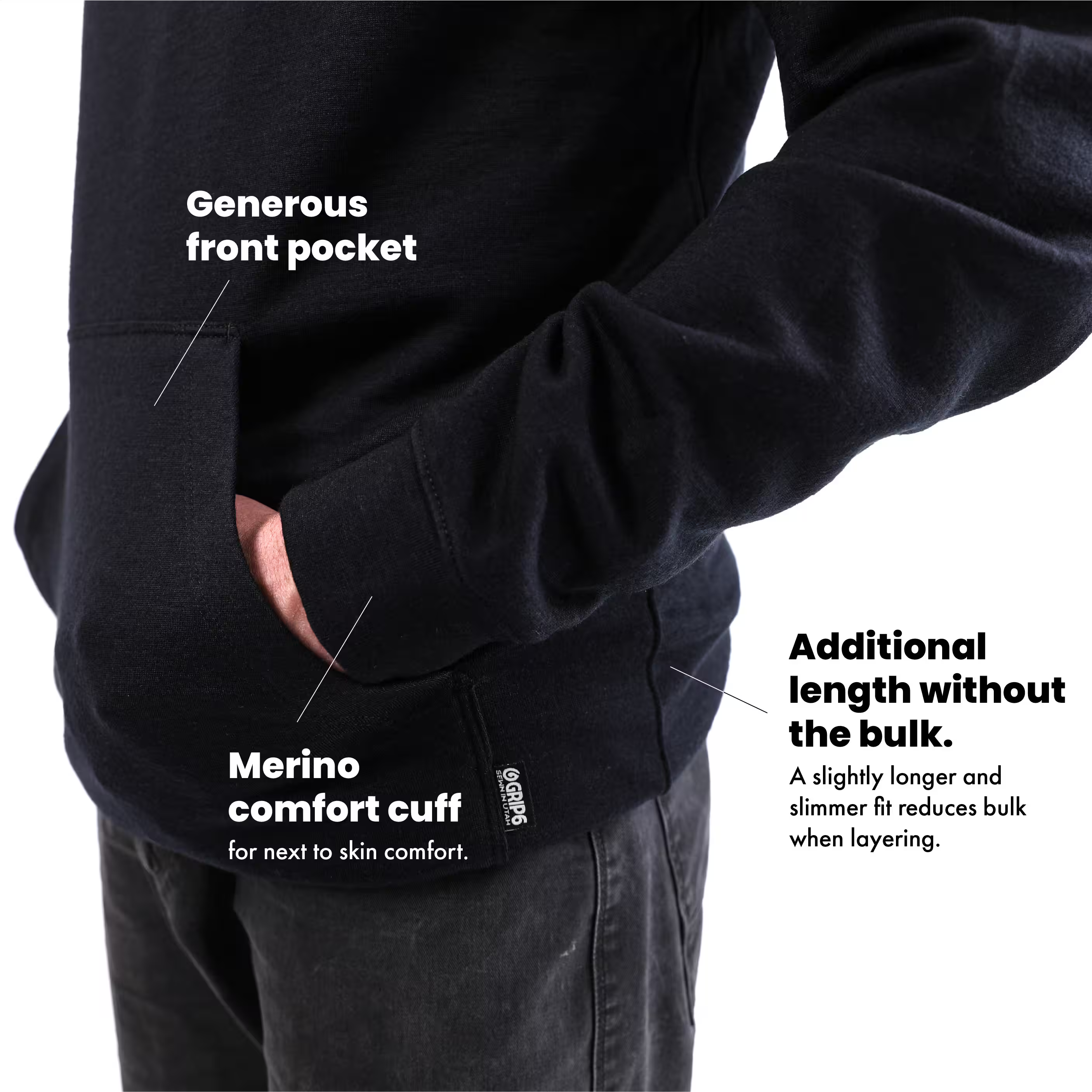 Switchback Merino Wool Hoodie - Black