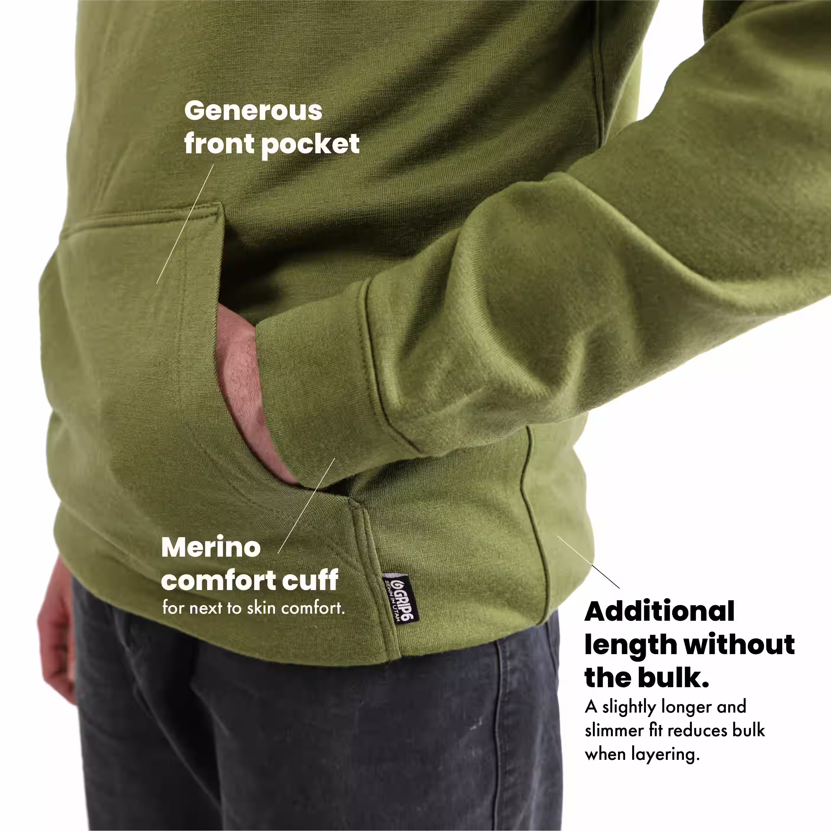 Switchback Merino Wool Hoodie - Moss