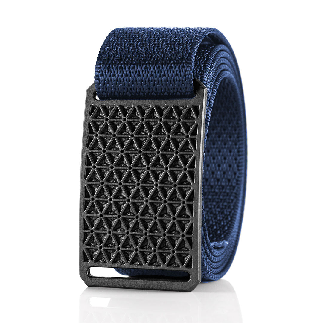 iso grid design belt buckle with blue belt