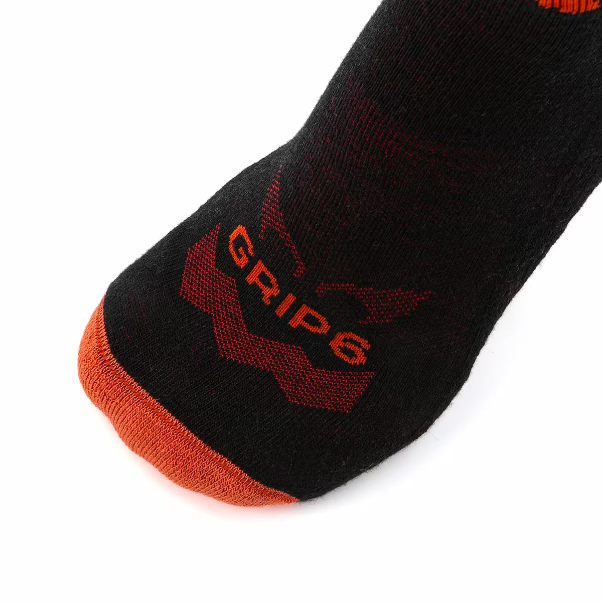 Close-up of the seamless toe on the GRIP6 Pumpkin Casual Crew midweight merino wool sock
