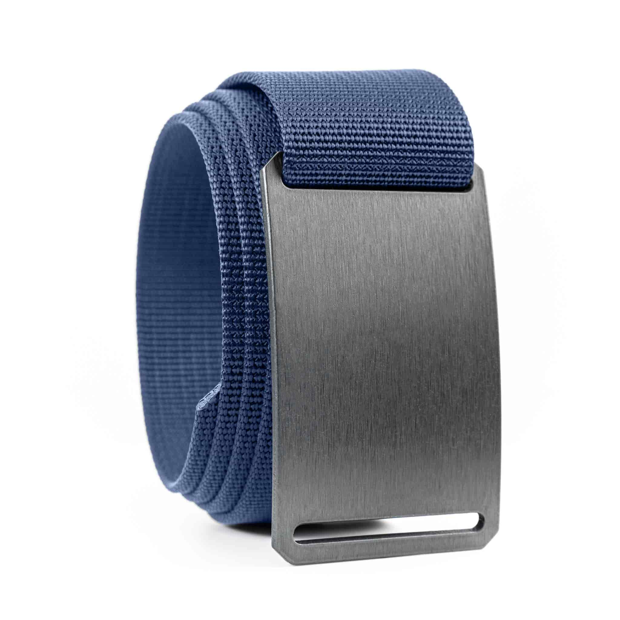 blue belt with gunmetal buckle