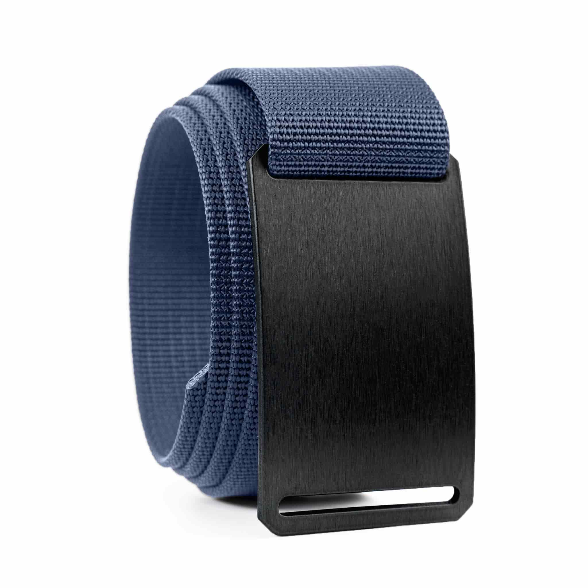 black belt buckle with blue belt strap