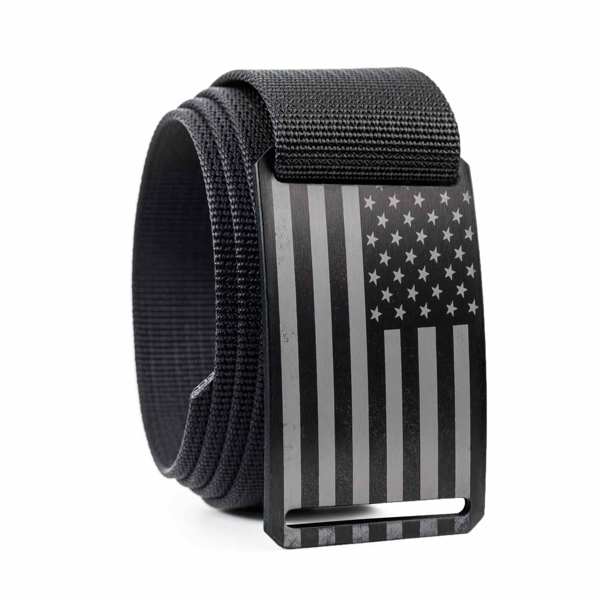 american flag belt buckle with black belt strap