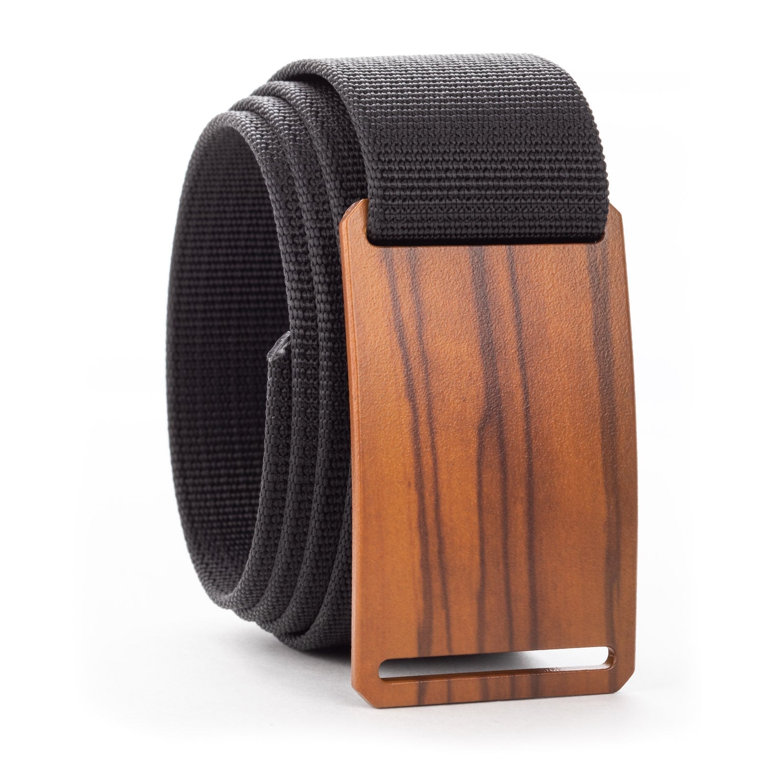 wood belt buckle with black belt strap swatch-image