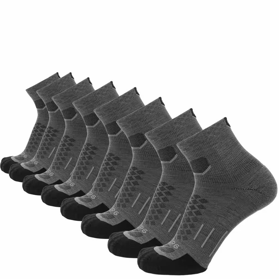 GRIP6 8 Pairs Tarmac Run 1/4 Crew runweight merino wool socks