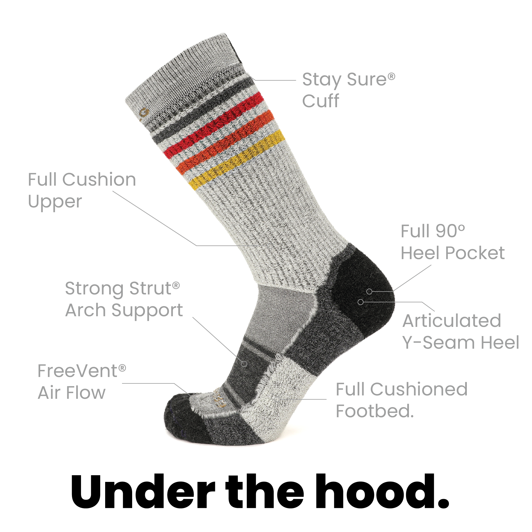 Solstice merino wool sock under the hood construction