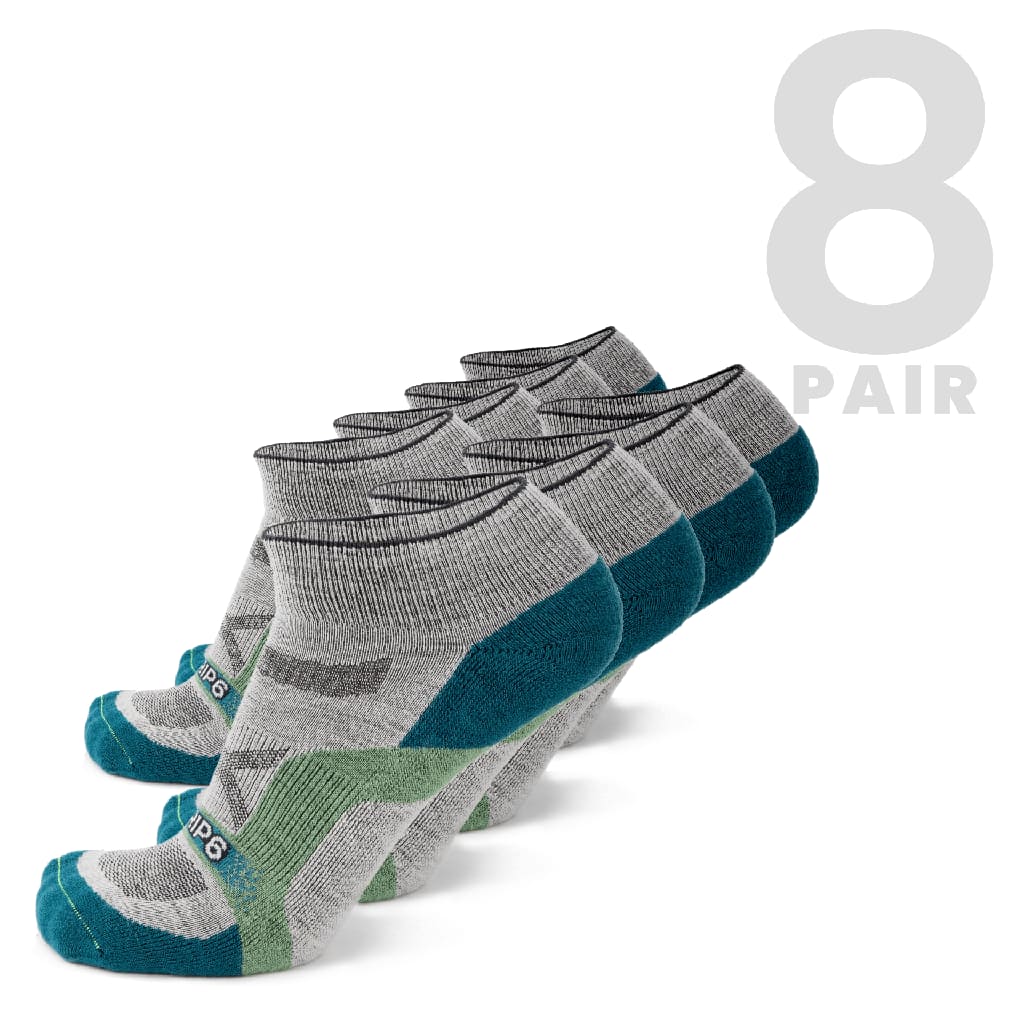 8 pairs of blue and grey wool ankle socks