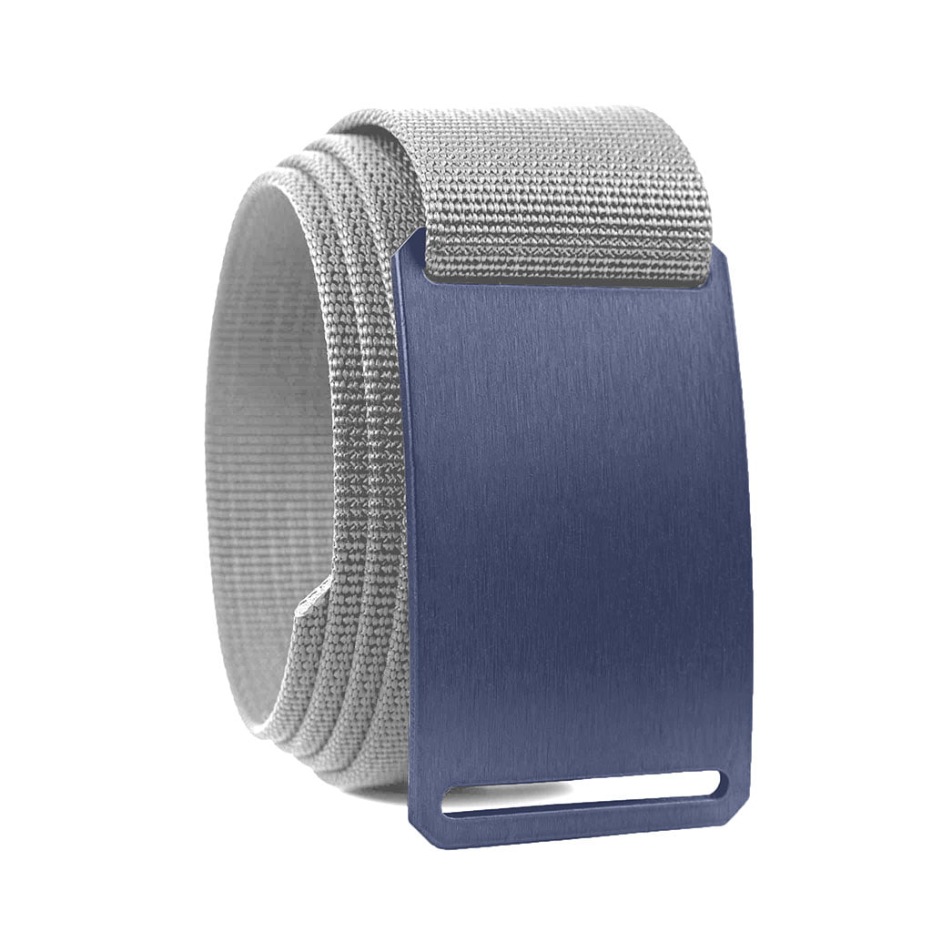 grey belt with blue steel belt buckle