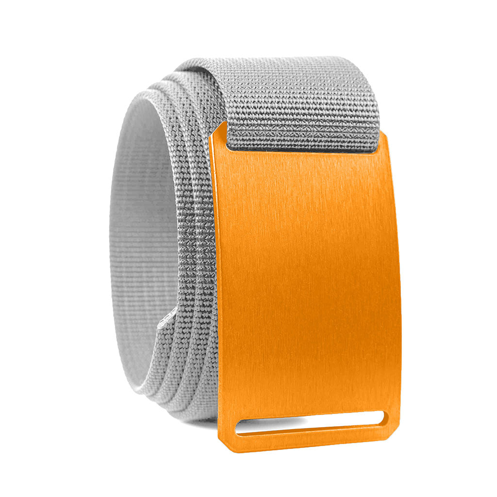 grey belt strap with orange buckle